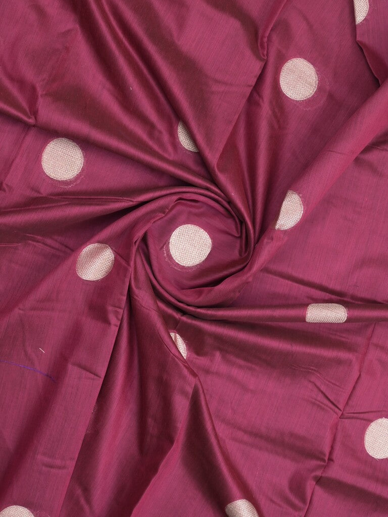 Maheshwari fancy saree magenta color allover zari motifs & zari border with zari pallu and plain blouse