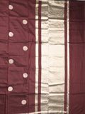 Maheshwari fancy saree brown color allover zari motifs & zari border with zari pallu and plain blouse