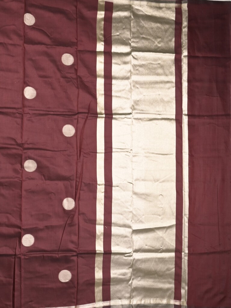 Maheshwari fancy saree brown color allover zari motifs & zari border with zari pallu and plain blouse