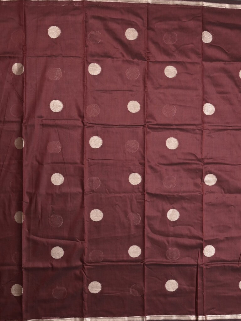 Maheshwari fancy saree brown color allover zari motifs & zari border with zari pallu and plain blouse