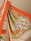 Kalamkari silk saree in cream, featuring a contrast color border and plain matching blouse