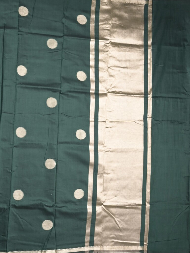 Maheshwari fancy saree dark green color allover zari motifs & zari border with zari pallu and plain blouse