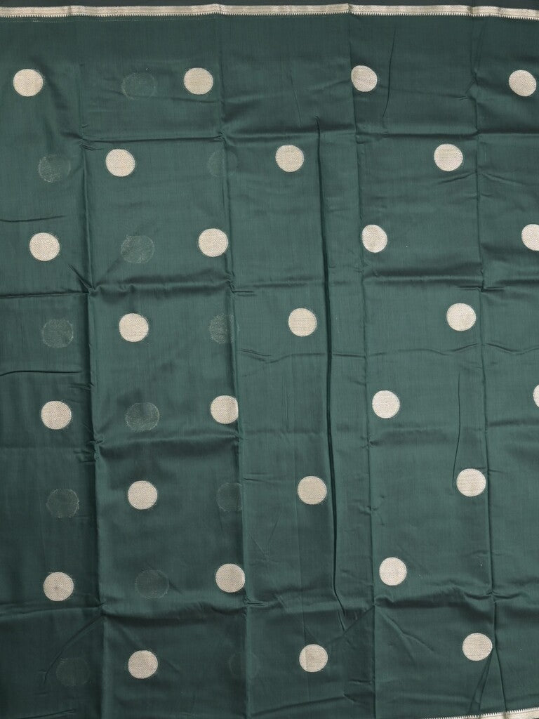 Maheshwari fancy saree dark green color allover zari motifs & zari border with zari pallu and plain blouse