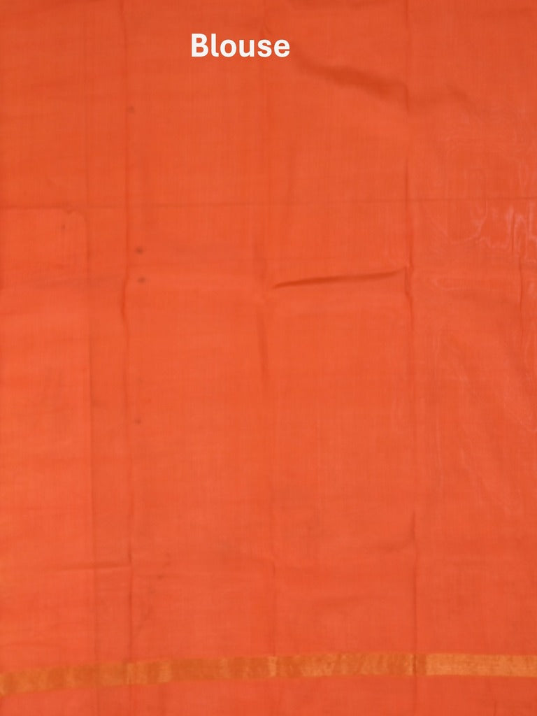 Kalamkari silk saree in cream, featuring a contrast color border and plain matching blouse