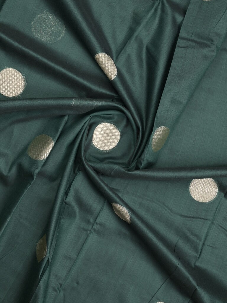 Maheshwari fancy saree dark green color allover zari motifs & zari border with zari pallu and plain blouse