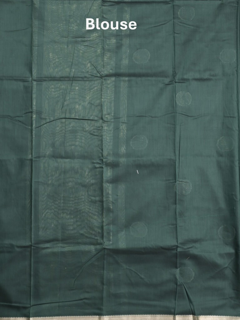 Maheshwari fancy saree dark green color allover zari motifs & zari border with zari pallu and plain blouse
