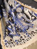 Kalamkari silk saree in white, featuring a contrast color border and plain matching blouse