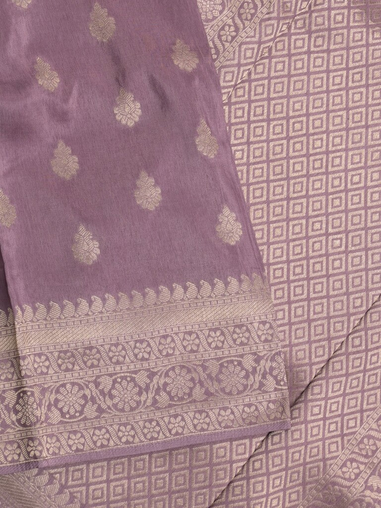 Tabby silk fancy saree light purple color allover zari motifs & zari border with rich pallu and plain blouse