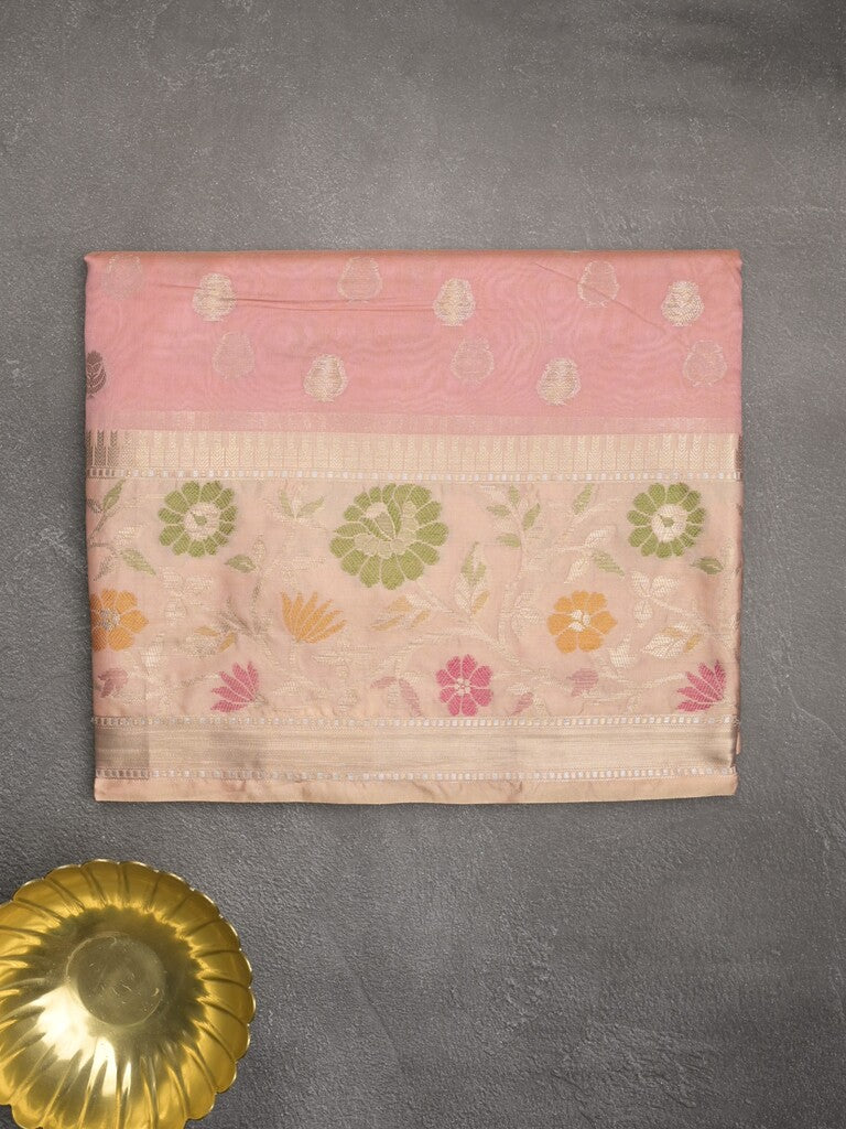Banaras fancy saree light pink color allover zari motifs & zari border with zari pallu and brocade blouse