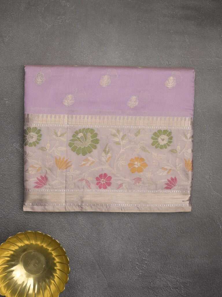 Banaras fancy saree light purple color allover zari motifs & zari border with zari pallu and brocade blouse