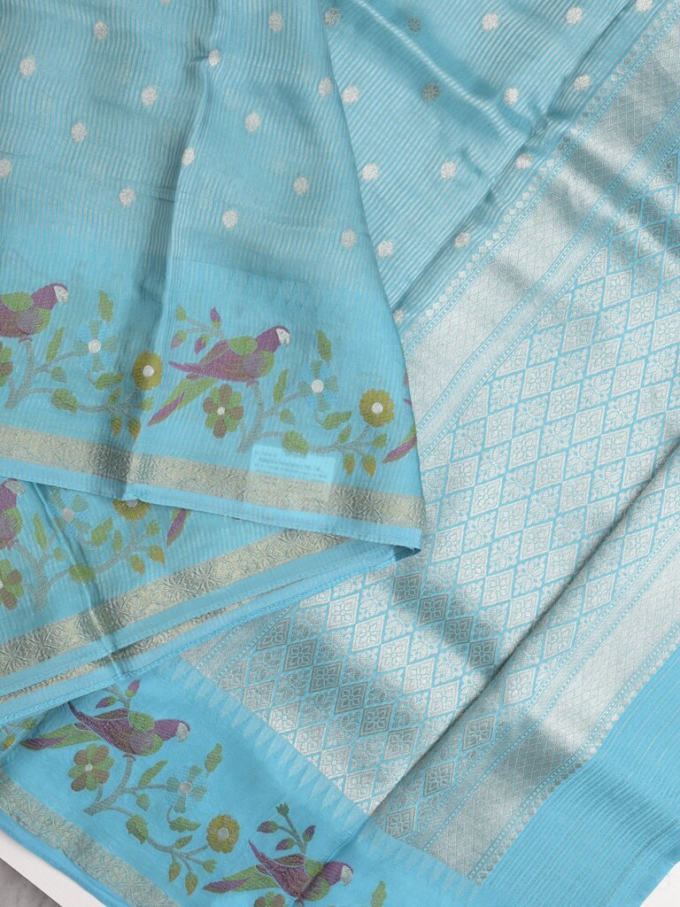 Kora tissue fancy saree for women | sky blue | zari border | party wear