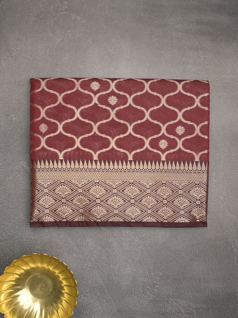 Banaras fancy saree maroon color allover zari weaves & zari border with zari pallu and brocade blouse