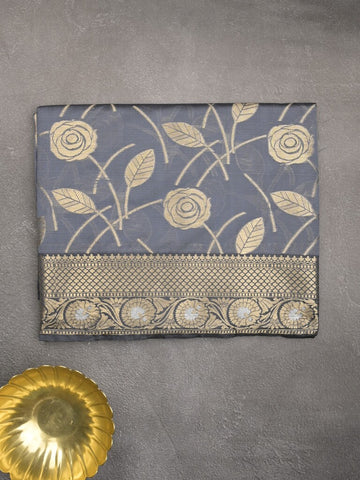 Banaras fancy saree bluish grey color allover zari weaves & zari border with zari pallu and brocade blouse