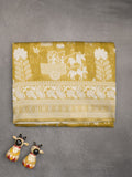 Chanderi fancy saree golden yellow color allover motifs & zari border with self pallu and plain blouse