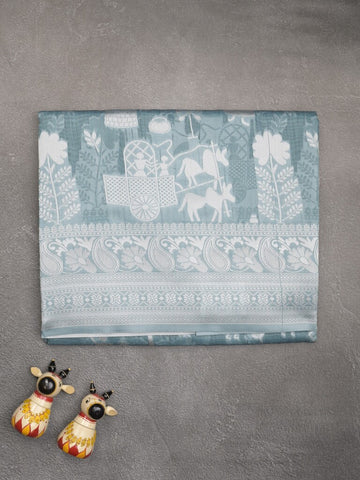 Chanderi fancy saree light blue color allover motifs & zari border with self pallu and plain blouse