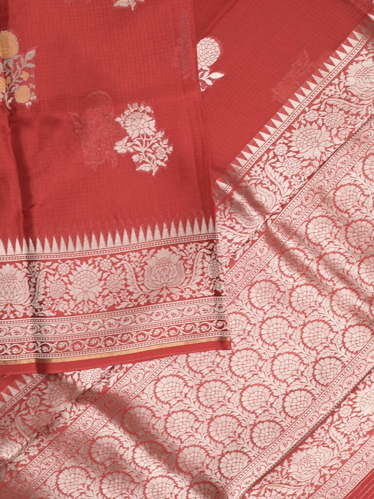 Manipuri silk fancy saree for women | red | zari border | party wear