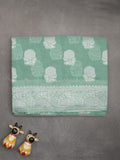 Chanderi fancy saree lux green color allover motifs & zari border with self pallu and plain blouse