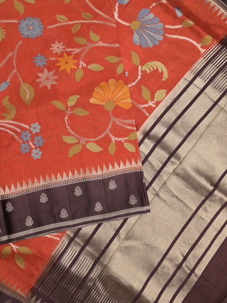 Mango silk fancy saree for women | orange | zari border | party wear