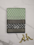 Maheshwari fancy saree light lux green color allover prints & zari, printed border with contrast pallu and plain blouse