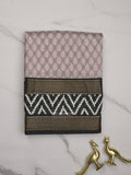 Maheshwari fancy saree light pinkish grey color allover prints & zari, printed border with contrast pallu and plain blouse