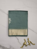 Chanderi fancy saree grey color allover zari motifs & zari border with zari pallu and plain blouse