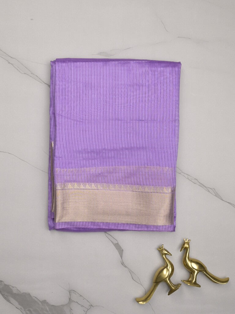 Chanderi fancy saree lavender color allover zari motifs & zari border with zari pallu and plain blouse