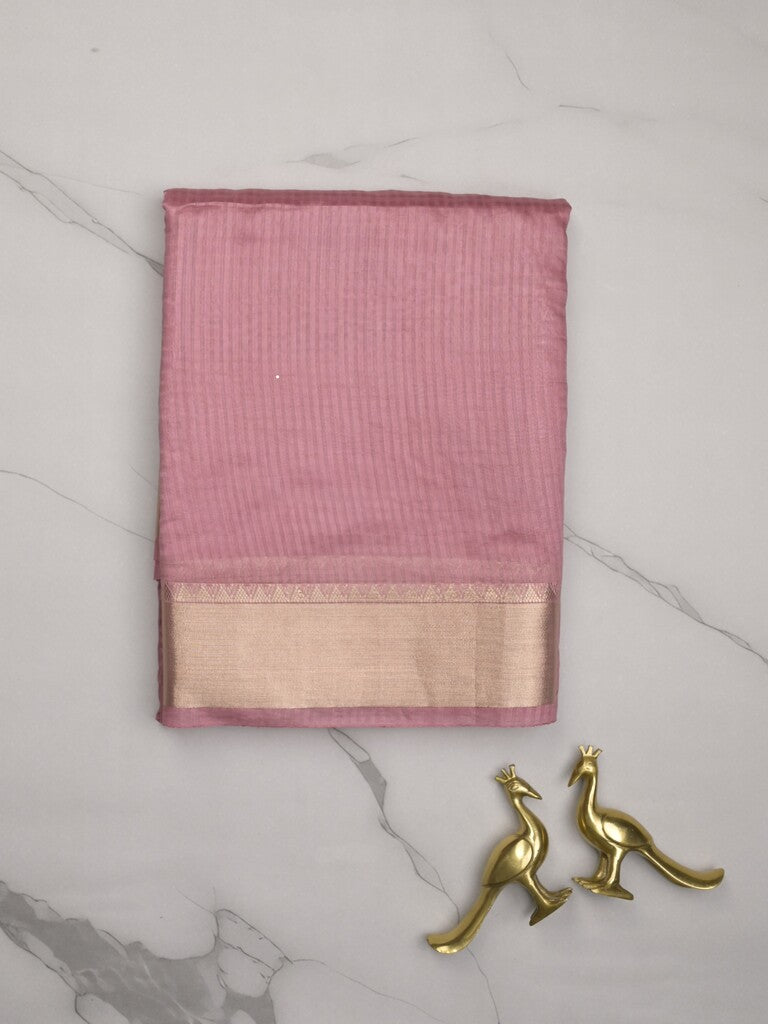 Chanderi fancy saree onion pink color allover zari motifs & zari border with zari pallu and plain blouse