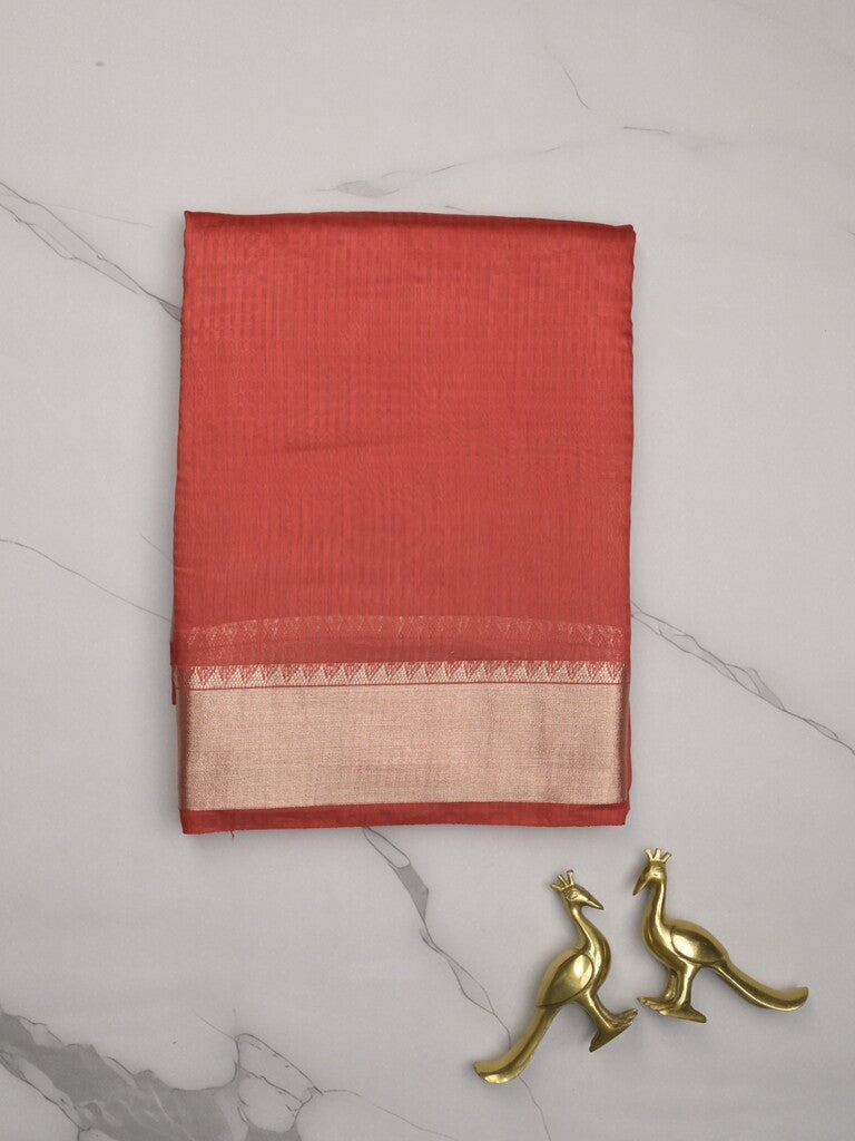 Chanderi fancy saree red color allover zari motifs & zari border with zari pallu and plain blouse
