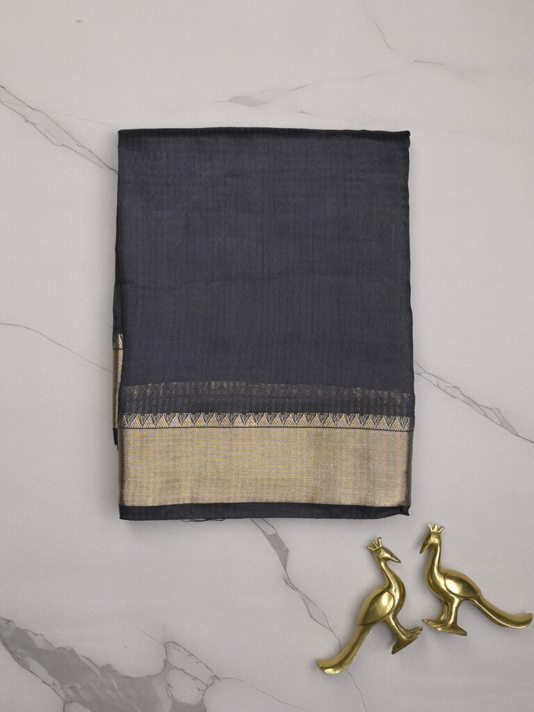 Chanderi fancy saree black color allover zari motifs & zari border with zari pallu and plain blouse