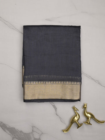 Chanderi fancy saree black color allover zari motifs & zari border with zari pallu and plain blouse