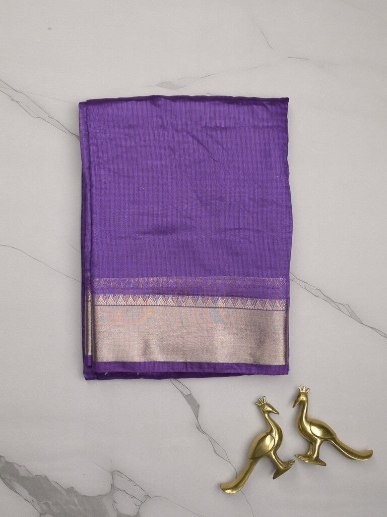 Chanderi fancy saree purple color allover zari motifs & zari border with zari pallu and plain blouse