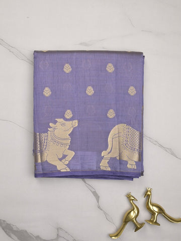 Dupion fancy saree lavender color allover zari motifs & zari border with rich pallu and running blouse