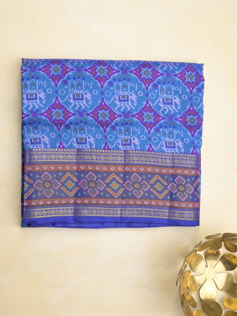 Ikkath fancy saree in blue color allover design with zari border & ikkath pallu and plain blouse