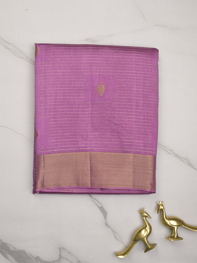 Dupion fancy saree purple color allover zari motifs & zari border with zari pallu and contrast plain blouse