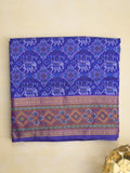 Ikkath fancy saree in blue color allover design with zari border & ikkath pallu and plain blouse