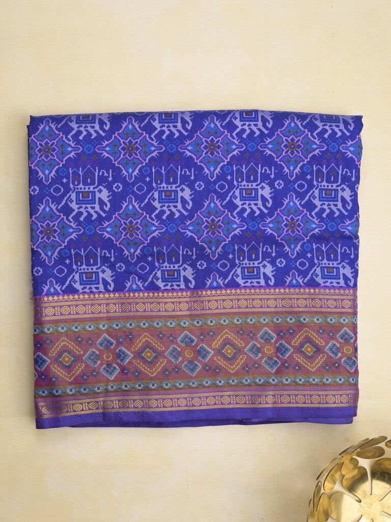 Ikkath fancy saree in blue color allover design with zari border & ikkath pallu and plain blouse