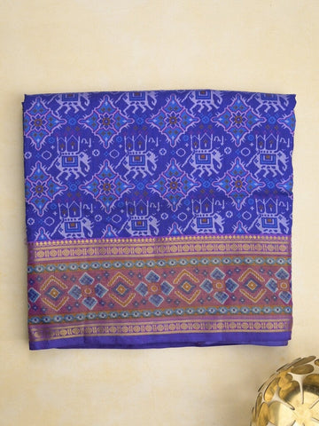 Ikkath fancy saree in blue color allover design with zari border & ikkath pallu and plain blouse