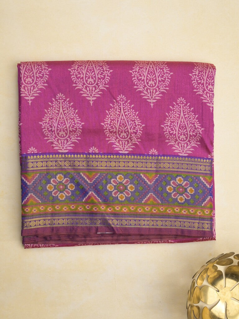 Ikkath fancy saree in pink color allover design with zari border & ikkath pallu and plain blouse