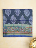 Ikkath fancy saree in dark blue color allover design with zari border & ikkath pallu and plain blouse
