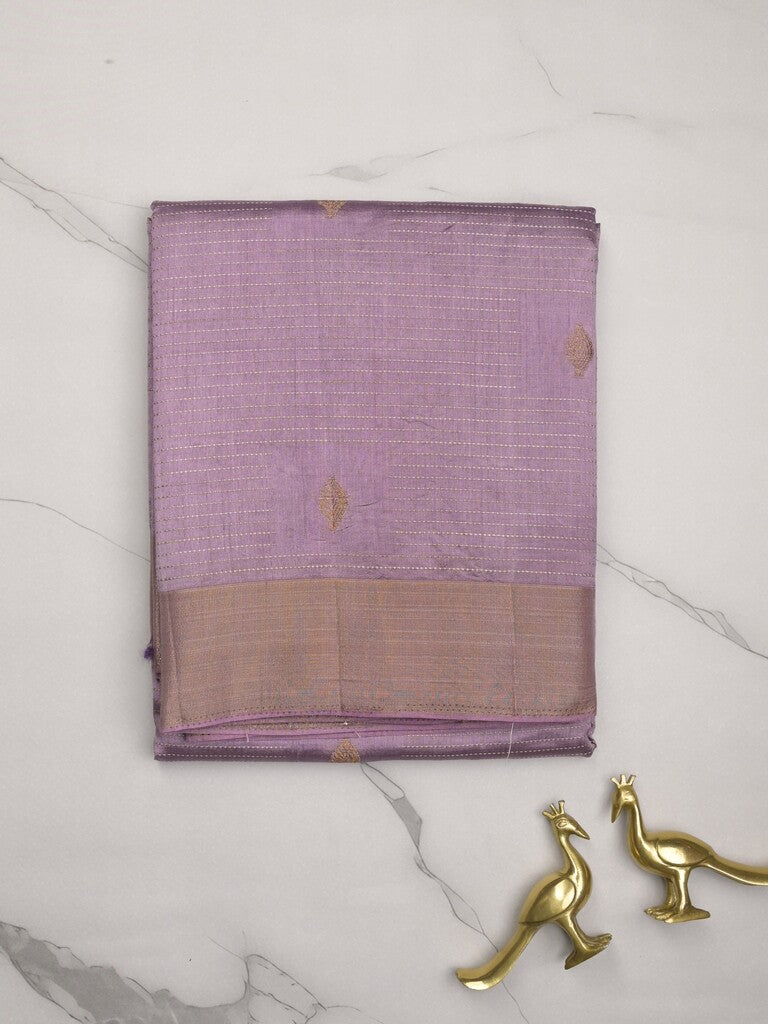 Dupion fancy saree light purple color allover zari motifs & zari border with zari pallu and contrast plain blouse