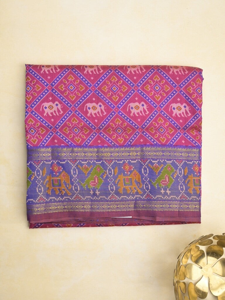 Ikkath fancy saree in pink color allover design with zari border & ikkath pallu and plain blouse