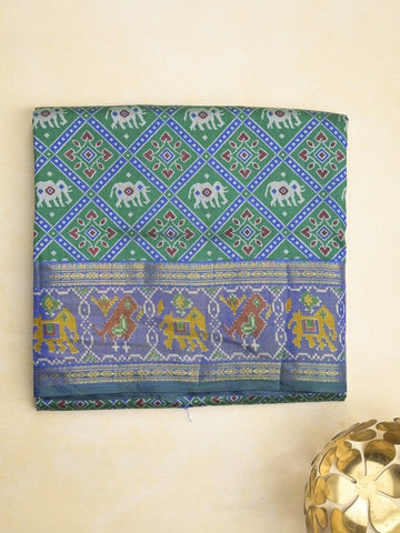 Ikkath fancy saree in green color allover design with zari border & ikkath pallu and plain blouse