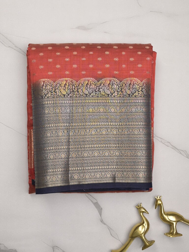 Dupion fancy saree red color allover zari motifs & big zari border with zari pallu and contrast plain blouse