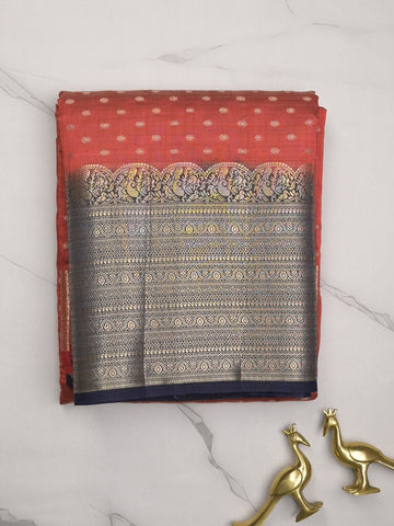 Dupion fancy saree red color allover zari motifs & big zari border with zari pallu and contrast plain blouse