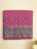 Ikkath fancy saree in pink color allover design with zari border & ikkath pallu and plain blouse
