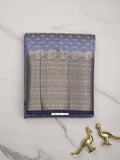 Dupion fancy saree blue color allover zari motifs & big zari border with zari pallu and contrast plain blouse