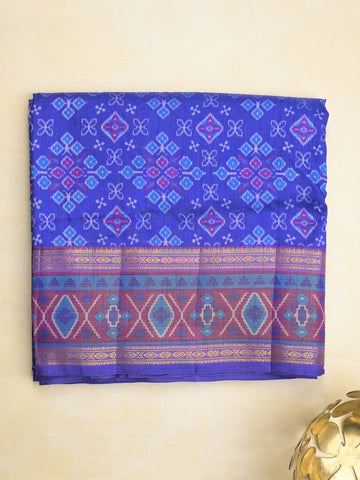 Ikkath fancy saree in royal blue color allover design with zari border & ikkath pallu and plain blouse
