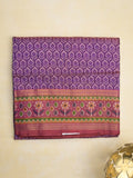 Ikkath fancy saree in purple color allover design with zari border & ikkath pallu and plain blouse
