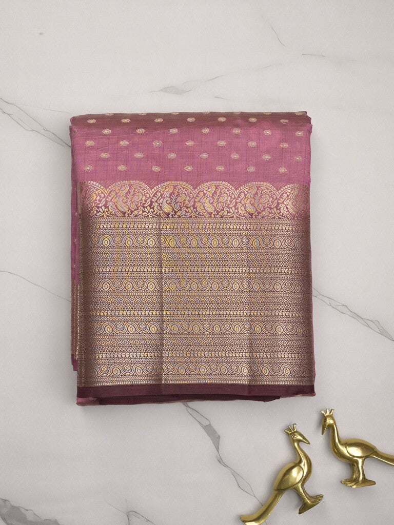 Dupion fancy saree purple color allover zari motifs & big zari border with zari pallu and contrast plain blouse