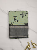 Maheshwari fancy saree pista green color allover prints & zari border with contrast pallu and plain blouse